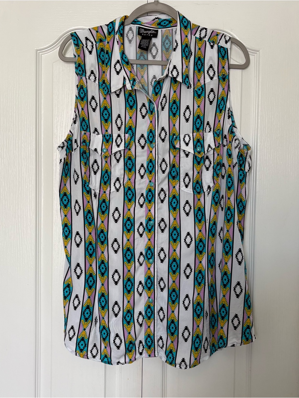 Wrangler Retro Western Geometric Aztec Rayon Collared Sleeveless Shirt XL